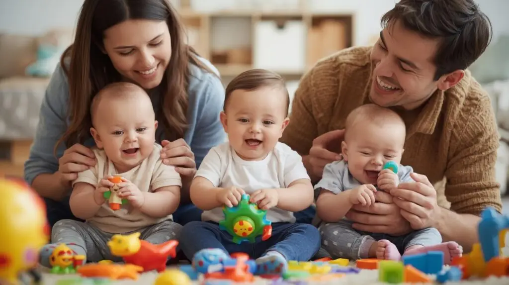 baby playing with parents